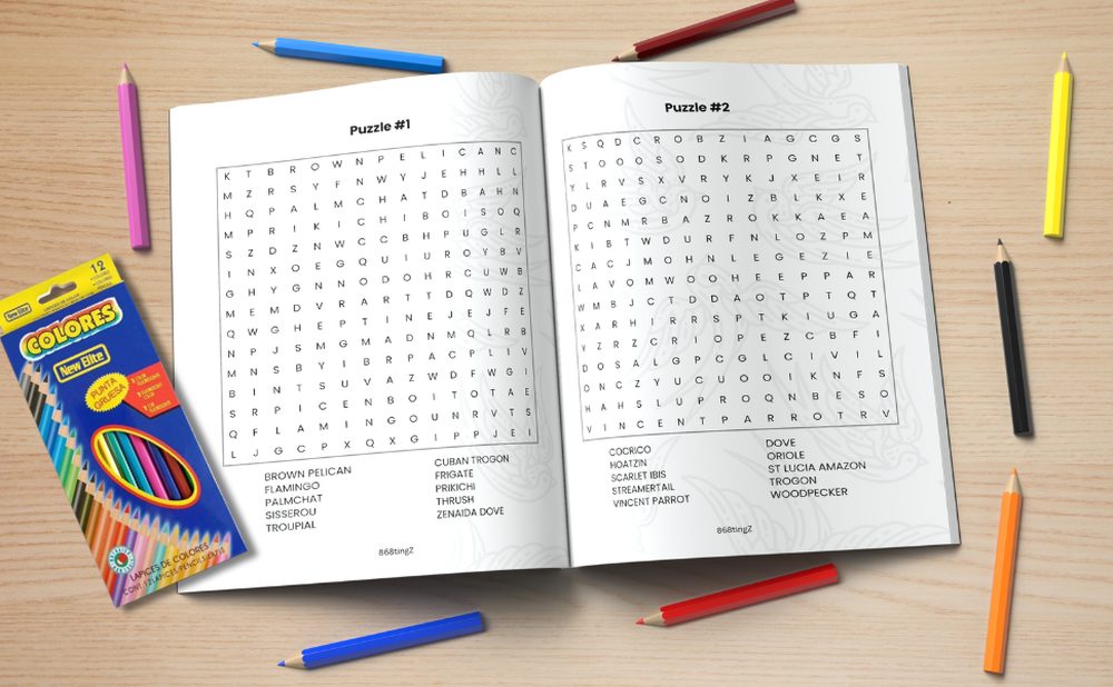 Caribbean birds word-search puzzles spread