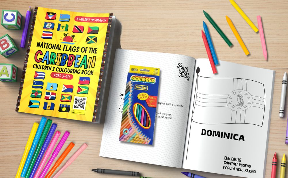 Colour-the-flag page for Dominica with fun facts